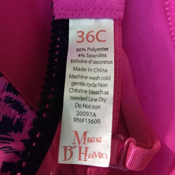 Miss BHavin 36C Bra Sweetheart Plunge Push-Up Pink Black Leopard Adjustable NEW - Picture 7 of 7